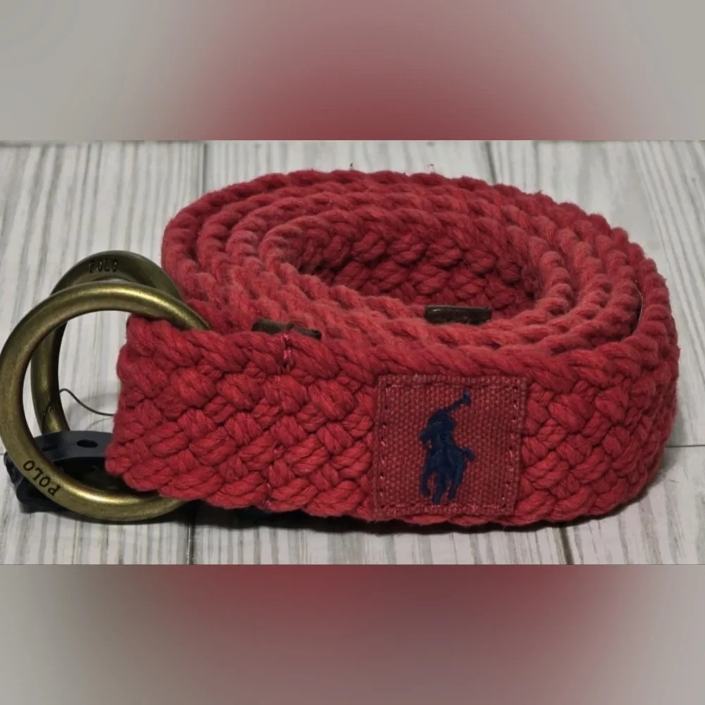 Red Braid Weave chili pepper POLO RALPH Lauren Belt Mens New  Adjustable M L - Picture 2 of 4